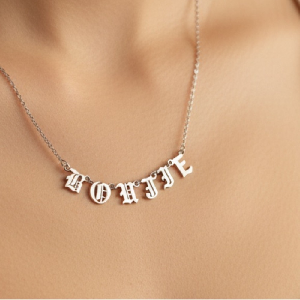 ✨ BOUJIE ✨ Silver Old English Letter Statement Necklace | Gothic Y2K Style - Picture 1 of 3